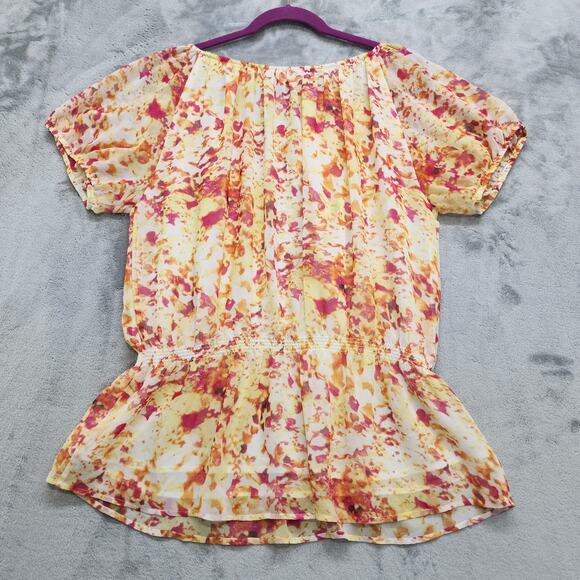 Calvin Klein Top Womens XL Orange Chiffon Lined Short Sleeve Blouson Peplum Tie - Picture 4 of 10